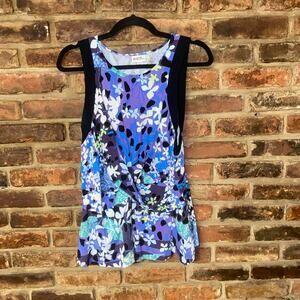 Peter Pilotto x Target Purple Floral Draped Sleeveless Blouse Women's Size XL